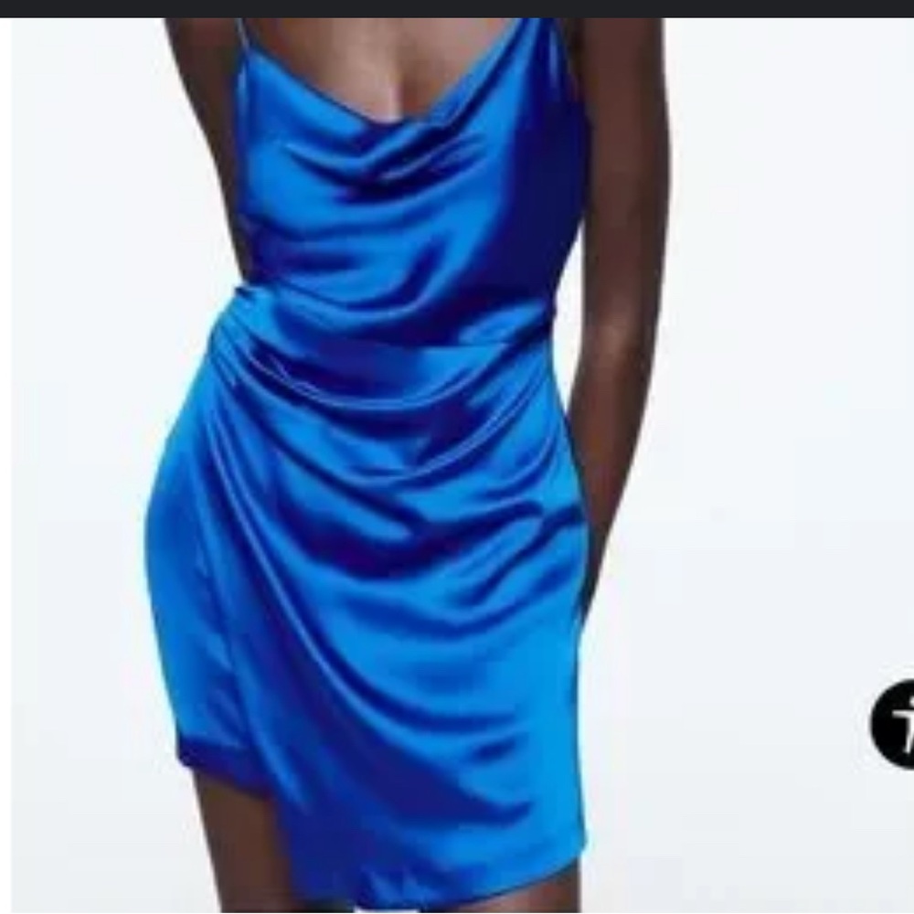 Zara Blue Asymmetrical Ruched Cocktail Dress